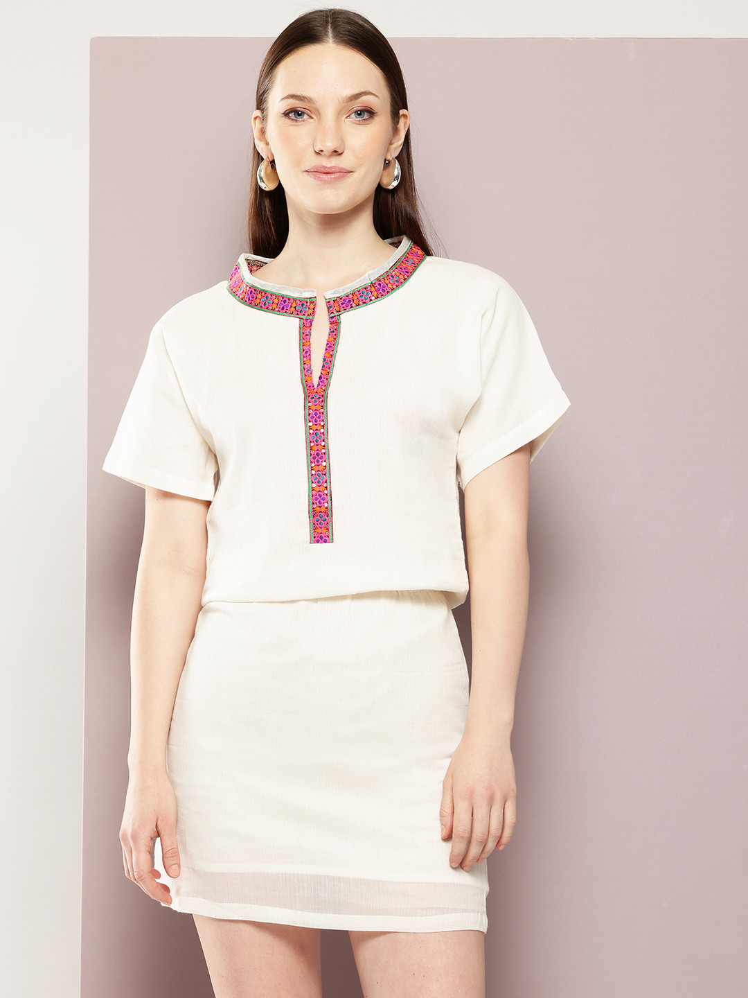 

aaliya Chiffon A-Line Mini Dress, White