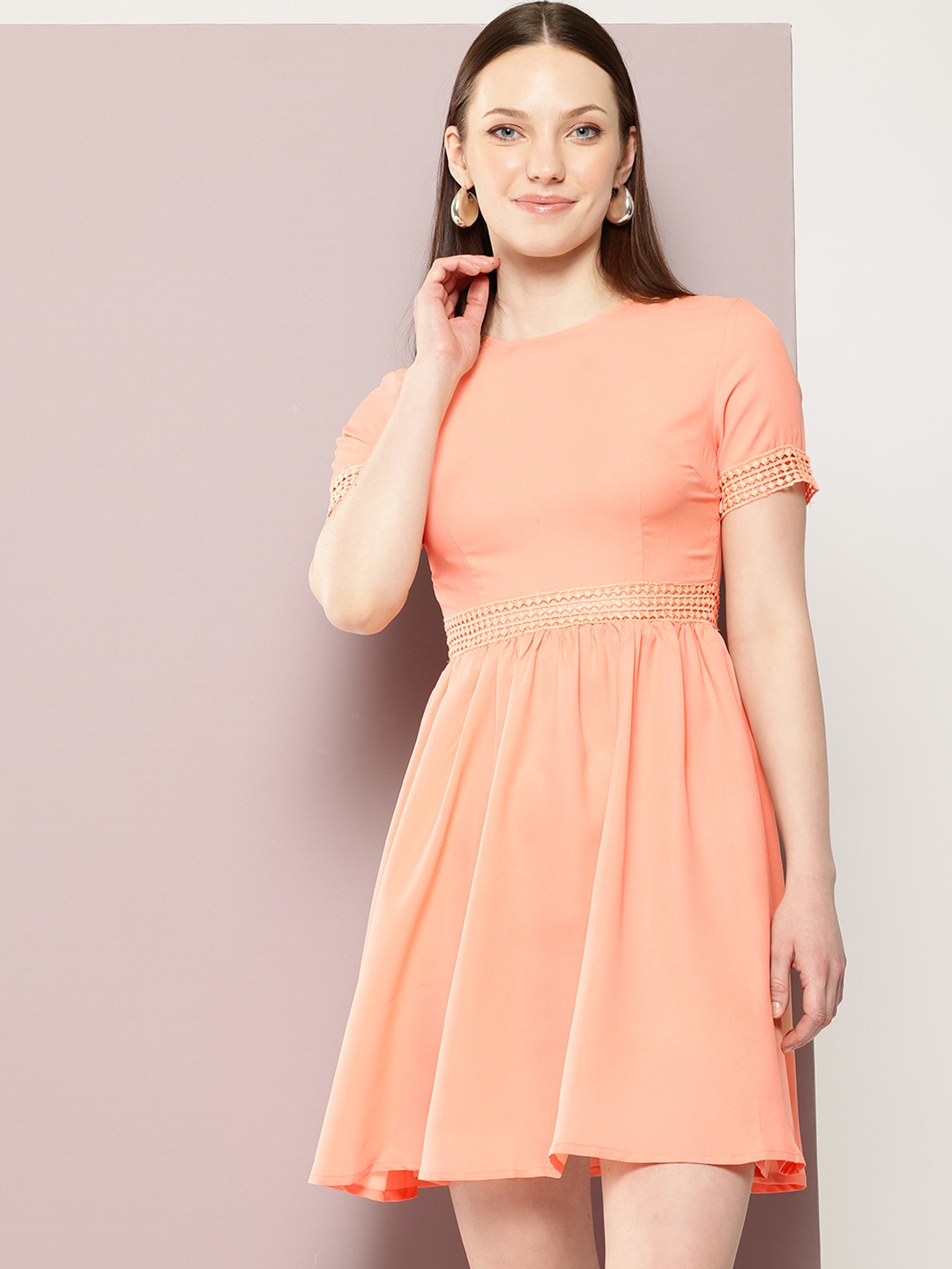 

aaliya Crepe Fit & Flare Mini Dress With Cut-Out Details, Peach