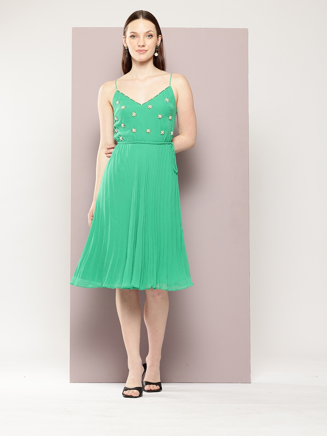 

aaliya Floral Georgette A-Line Dress, Green
