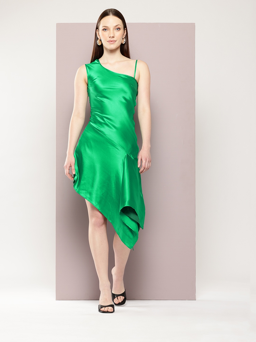 

aaliya Satin Fit & Flare Dress, Green