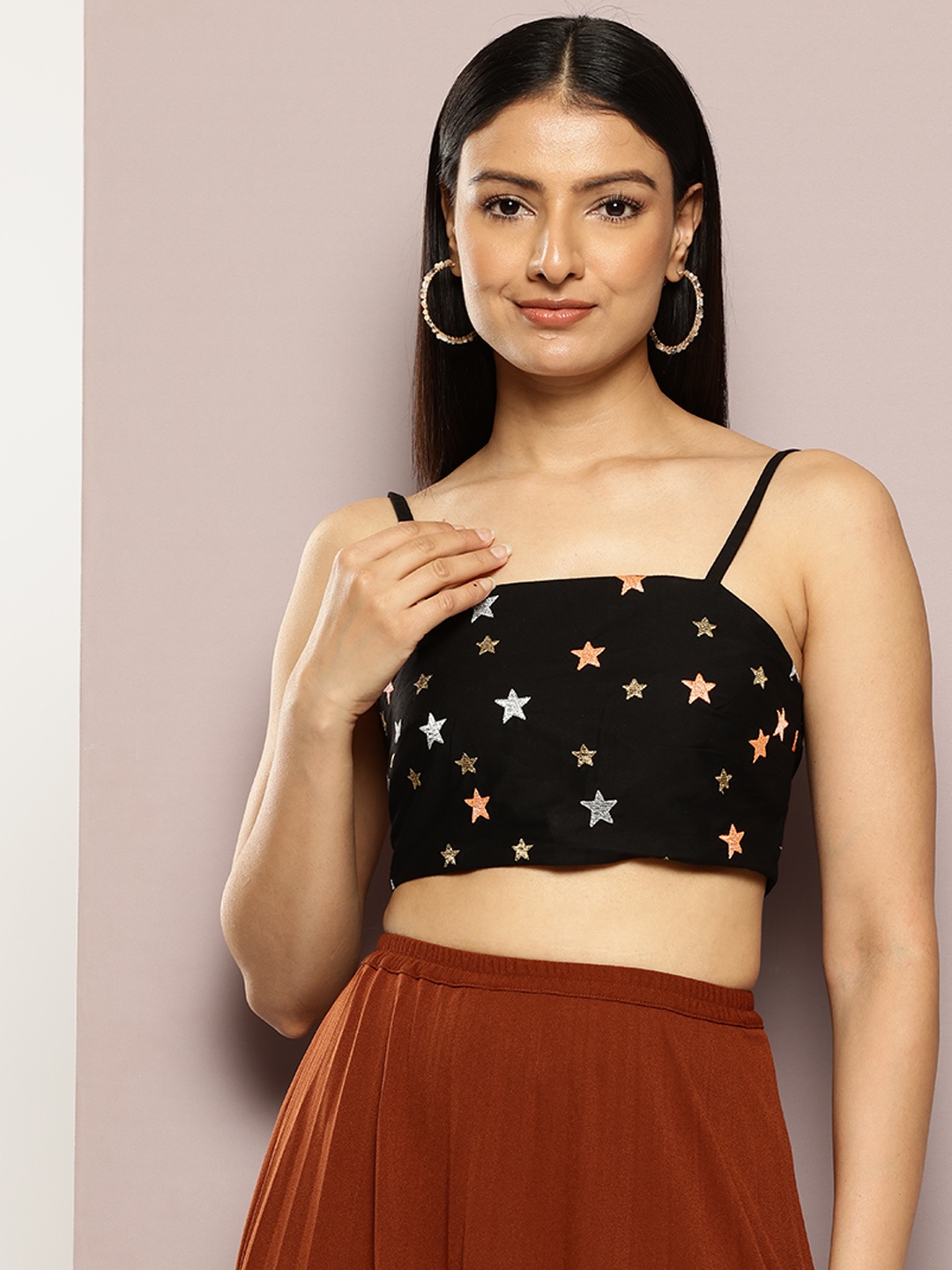 

aaliya Embroidered Cotton Tube Crop Top, Black