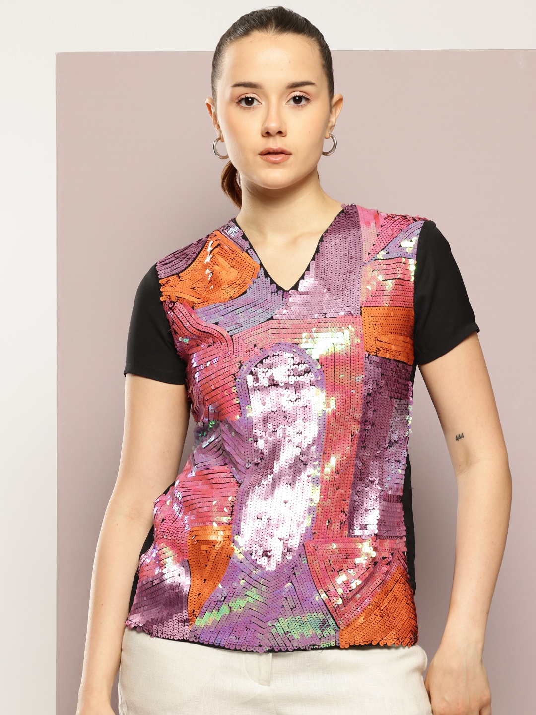 

aaliya Embellished Sequinned Georgette Top, Multi