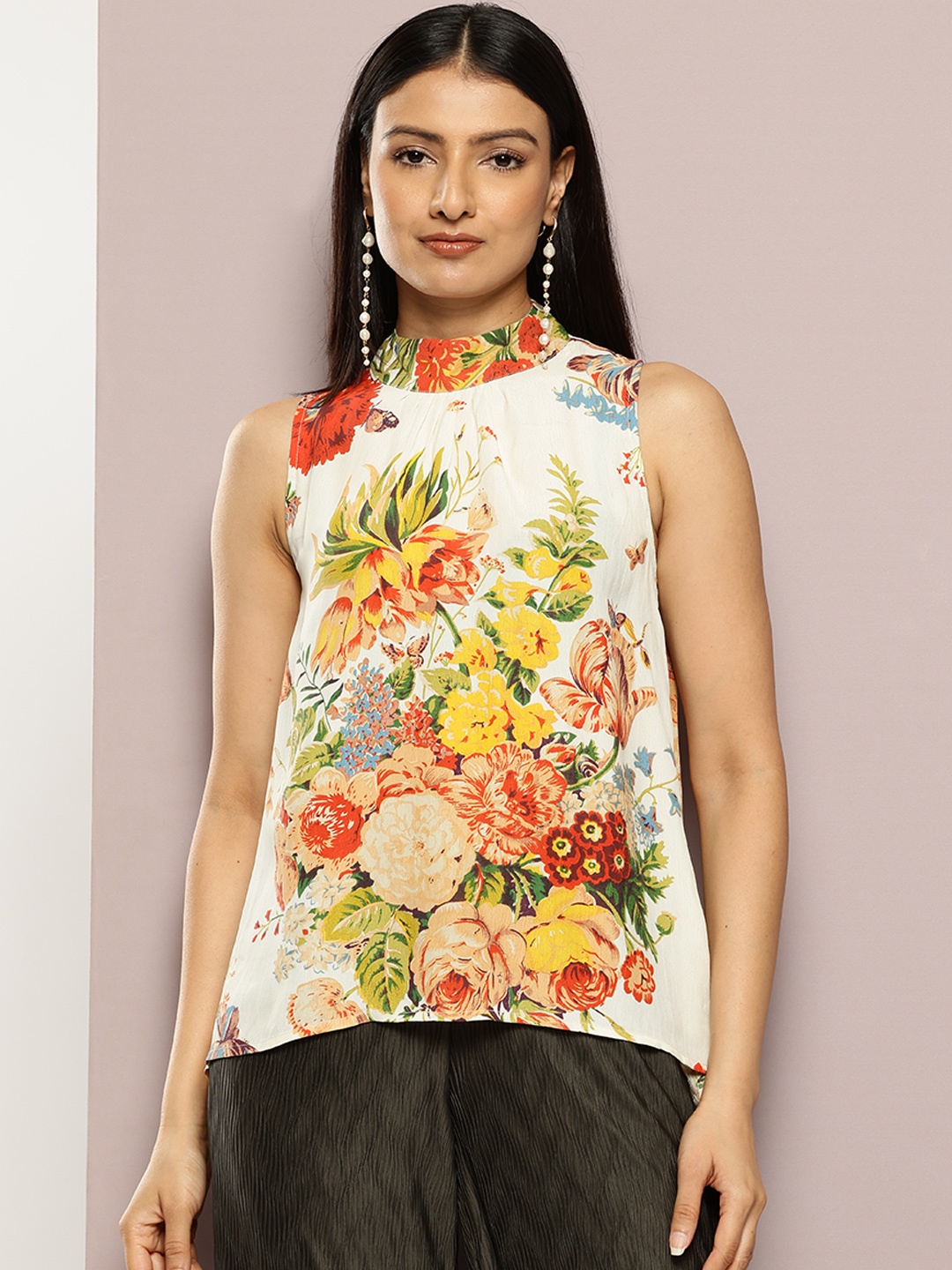 

aaliya Floral Print Georgette Longline Top, Multi