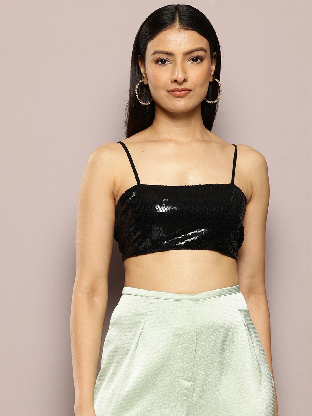 

aaliya Embellished Georgette Tube Longline Top, Black