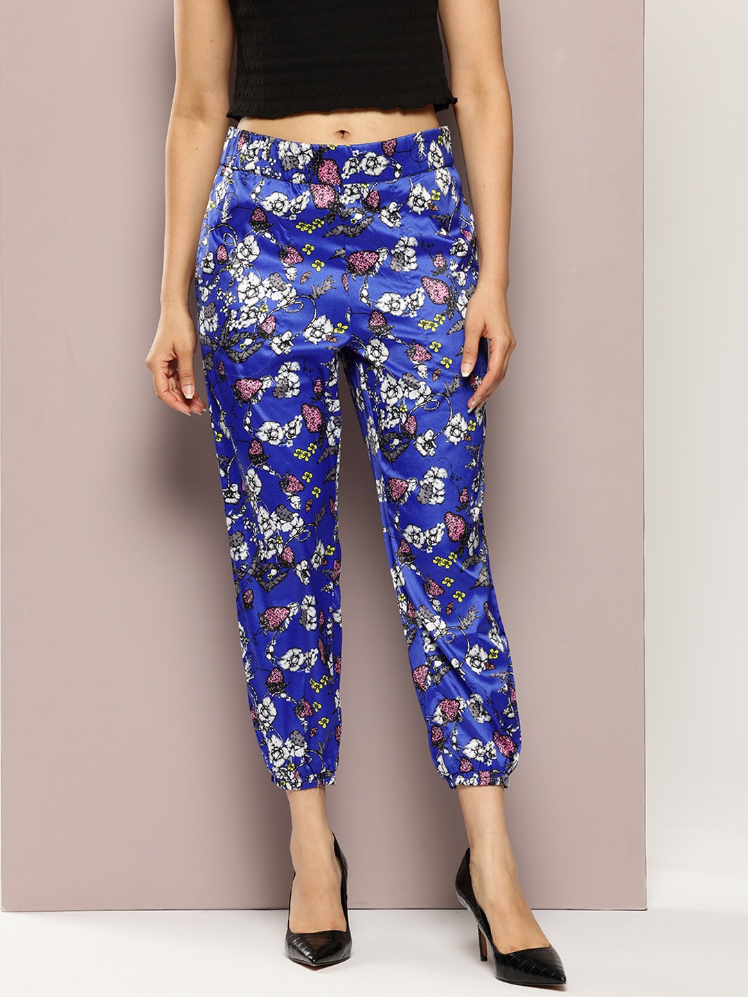 

aaliya Women Floral Printed Relaxed Joggers, Blue
