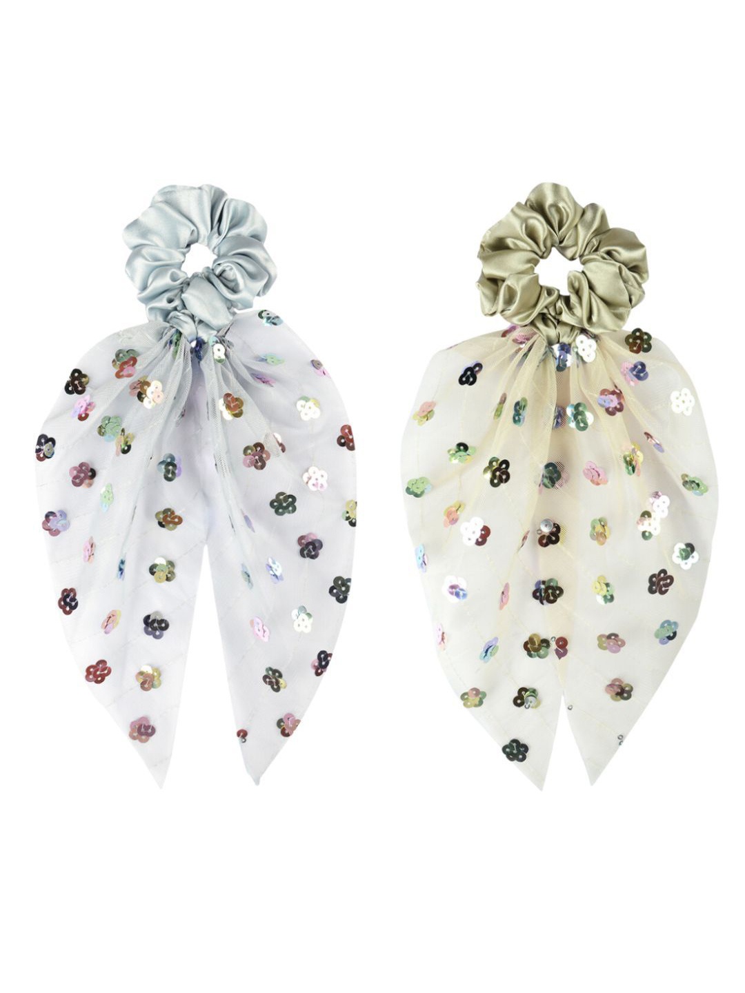 

Radhu & Kabby Women Set of 2 Embellished Ponytail Holders, Silver