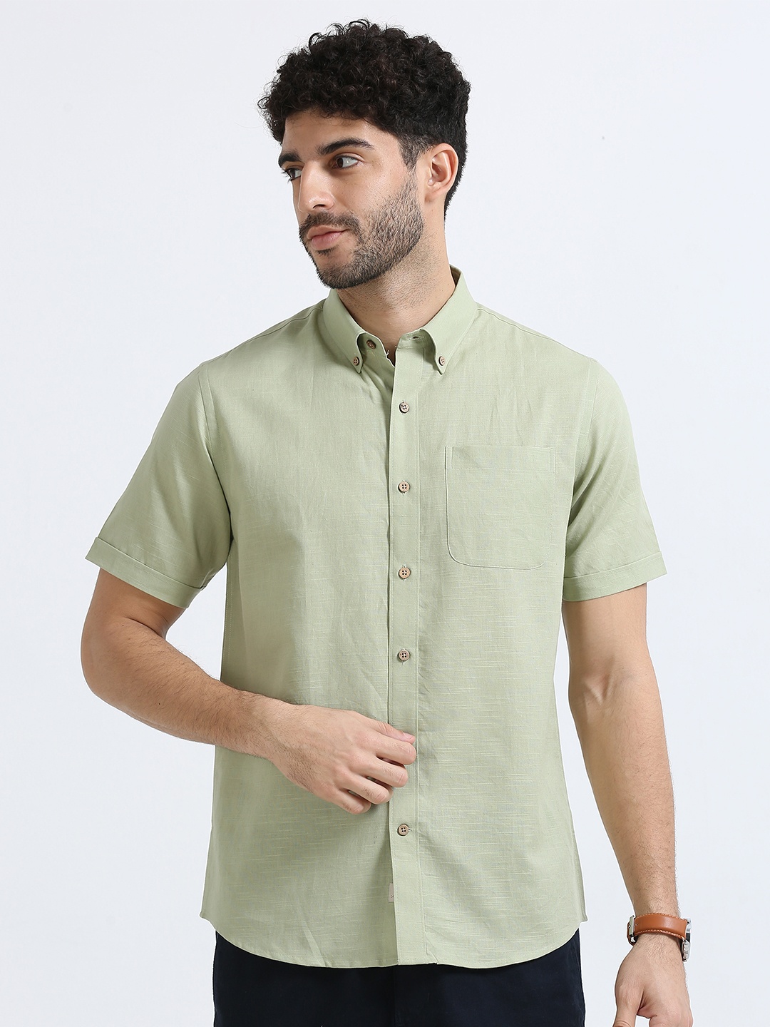 

THE FORMAL CLUB Linen Cotton Casual Shirt, Green