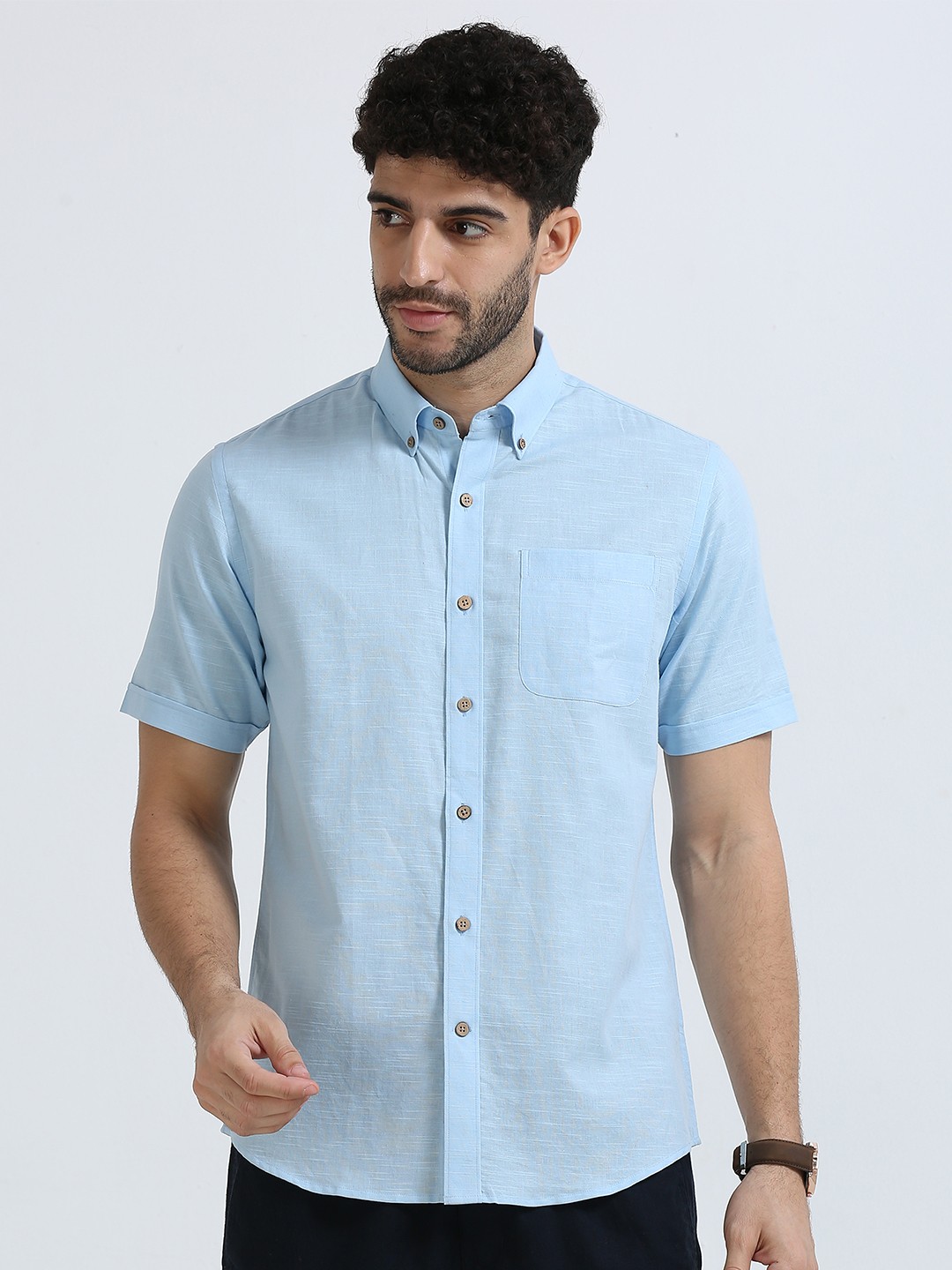 

THE FORMAL CLUB Linen Cotton Casual Shirt, Blue