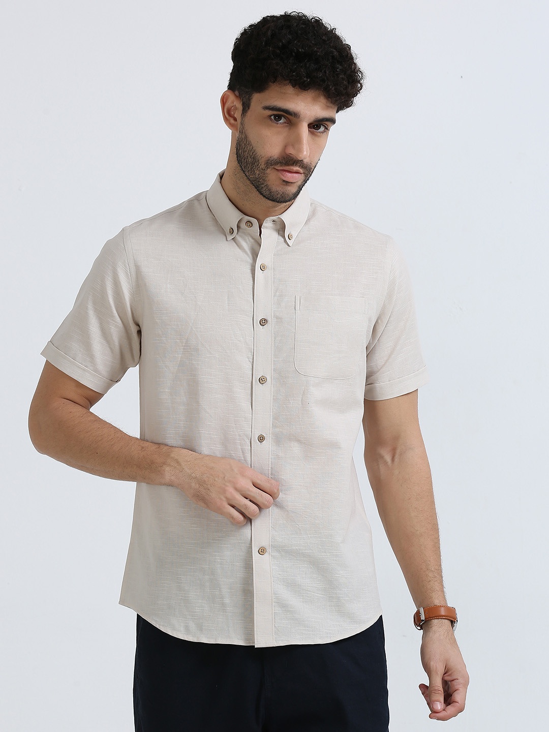 

THE FORMAL CLUB Linen Cotton Casual Shirt, Beige