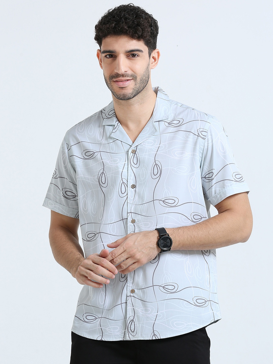 

THE FORMAL CLUB Men Vacation Wear Cuban Collar Casual Shirt, Sea green