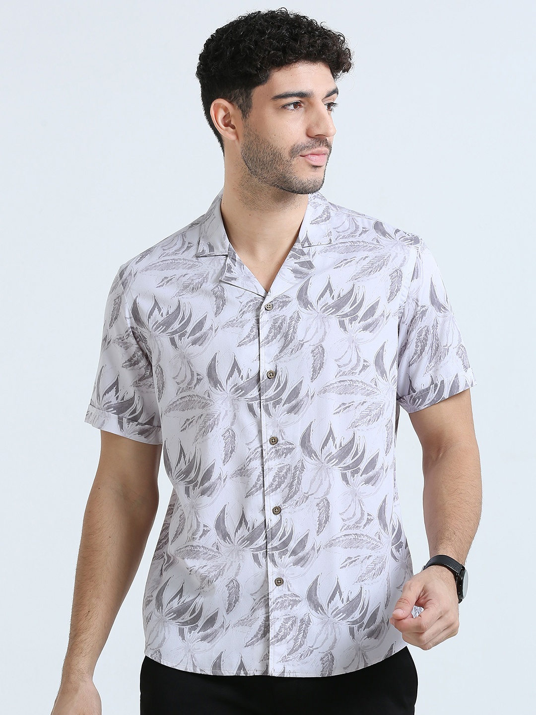 

THE FORMAL CLUB Men Vacay Cuban Collar Casual Shirt, Grey