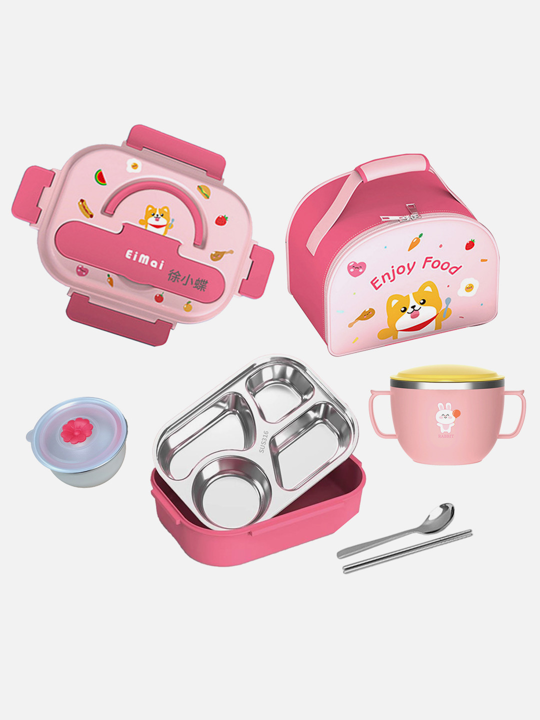 

Little Surprise Box LLP Pink 7Pcs Stainless Steel Lunch Box Combo Set & Insulated Cover