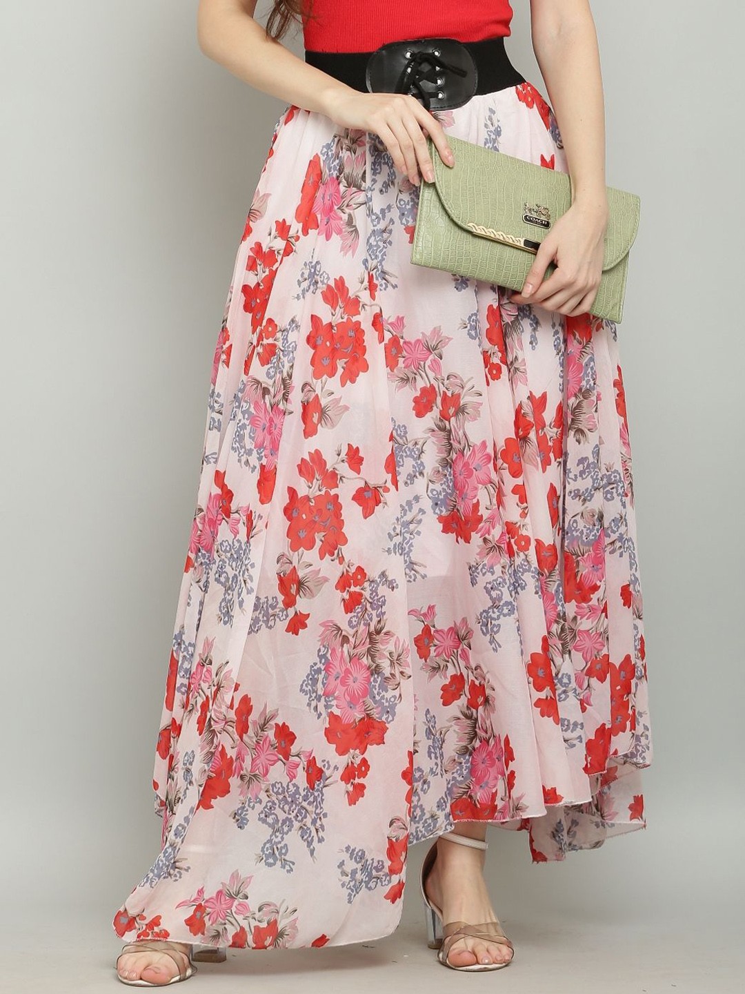 

Raabta Fashion Trendy Printed Flared Maxi Skirt, Cream