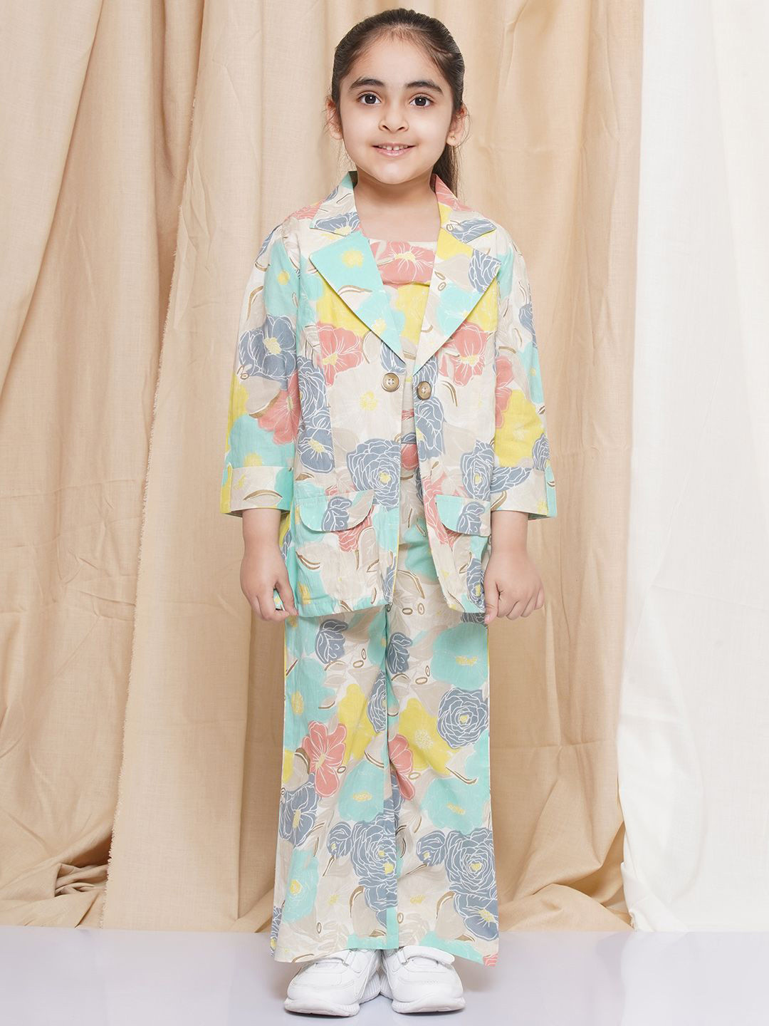 

Aj DEZInES Girls Printed Top With Trouser & Jacket, Blue