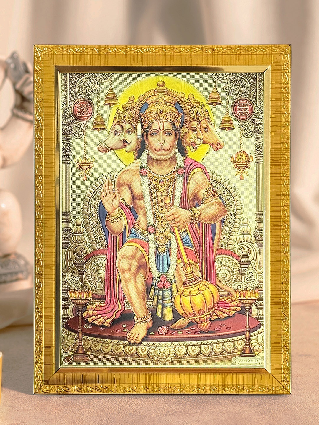 

Art Street Gold-Toned & Red Lord Panchmukhi Hanuman Wooden Embossed Table Top Frame