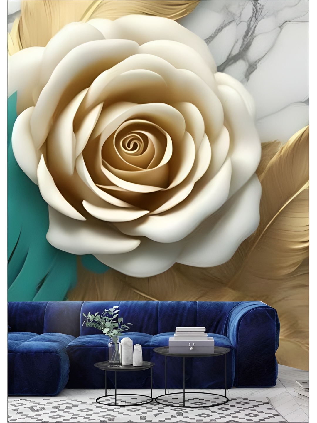 

Aura Sea-Green & Cream-Colored Floral Printed 3D Wall Stickers