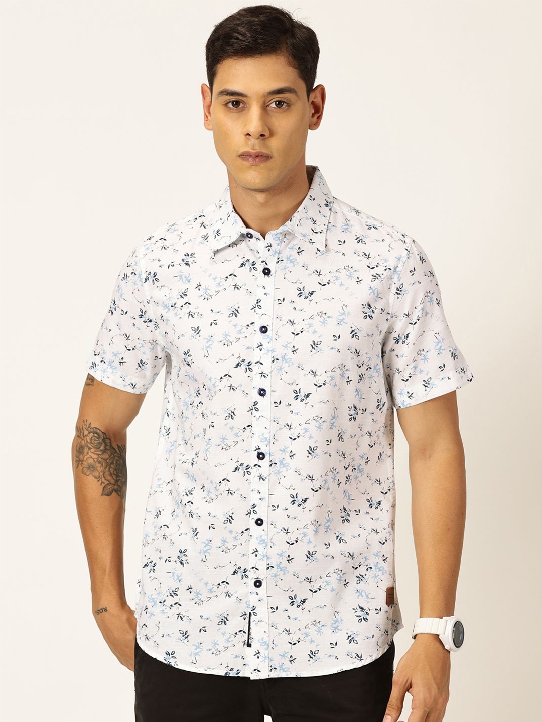 

Provogue Men Premium Slim Fit Opaque Printed Casual Shirt, White