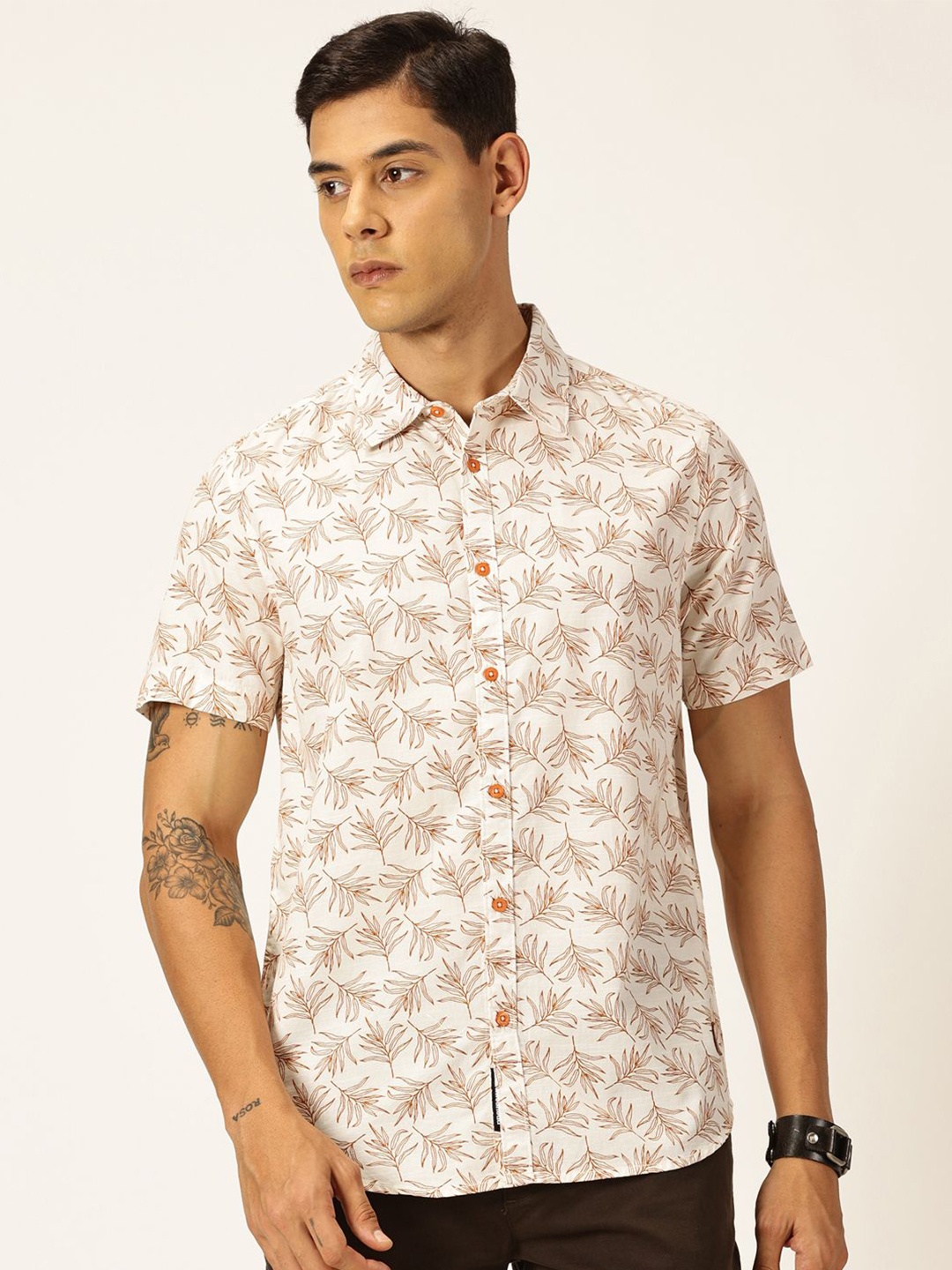 

Provogue Men Premium Slim Fit Floral Opaque Printed Casual Shirt, Off white