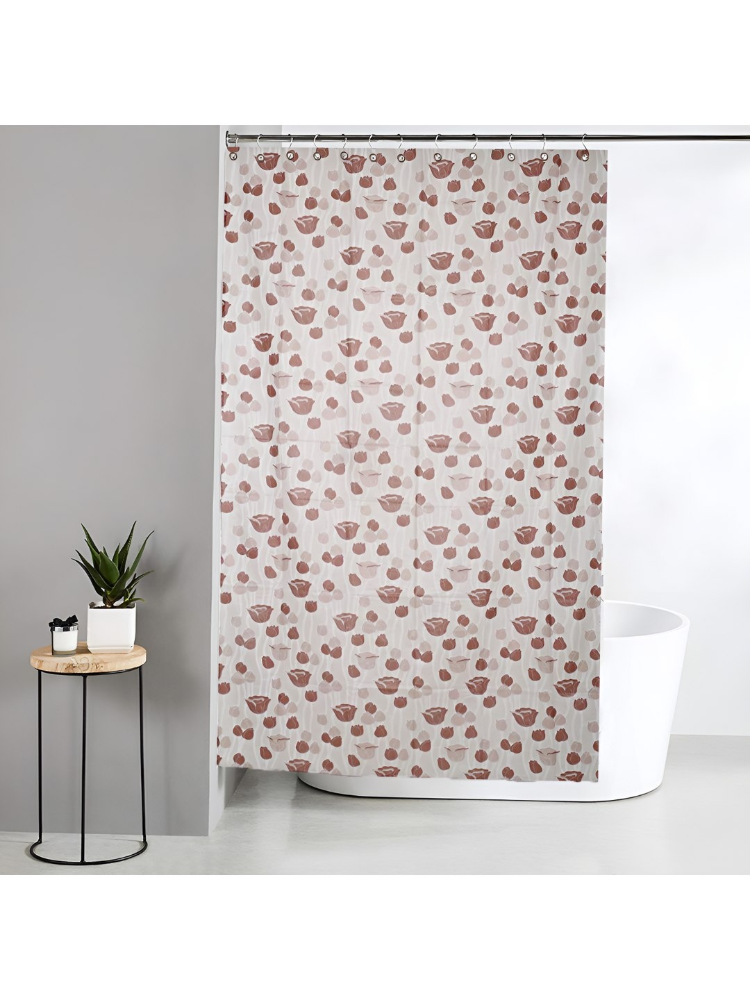 

CASA-NEST Off White & Maroon Floral Tulip Printed Shower Curtain