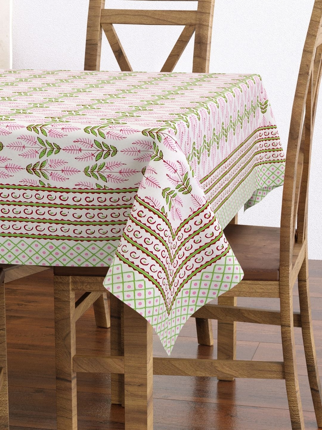 

BLOCKS OF INDIA Pink Floral Cotton 6-Seater Table Cover