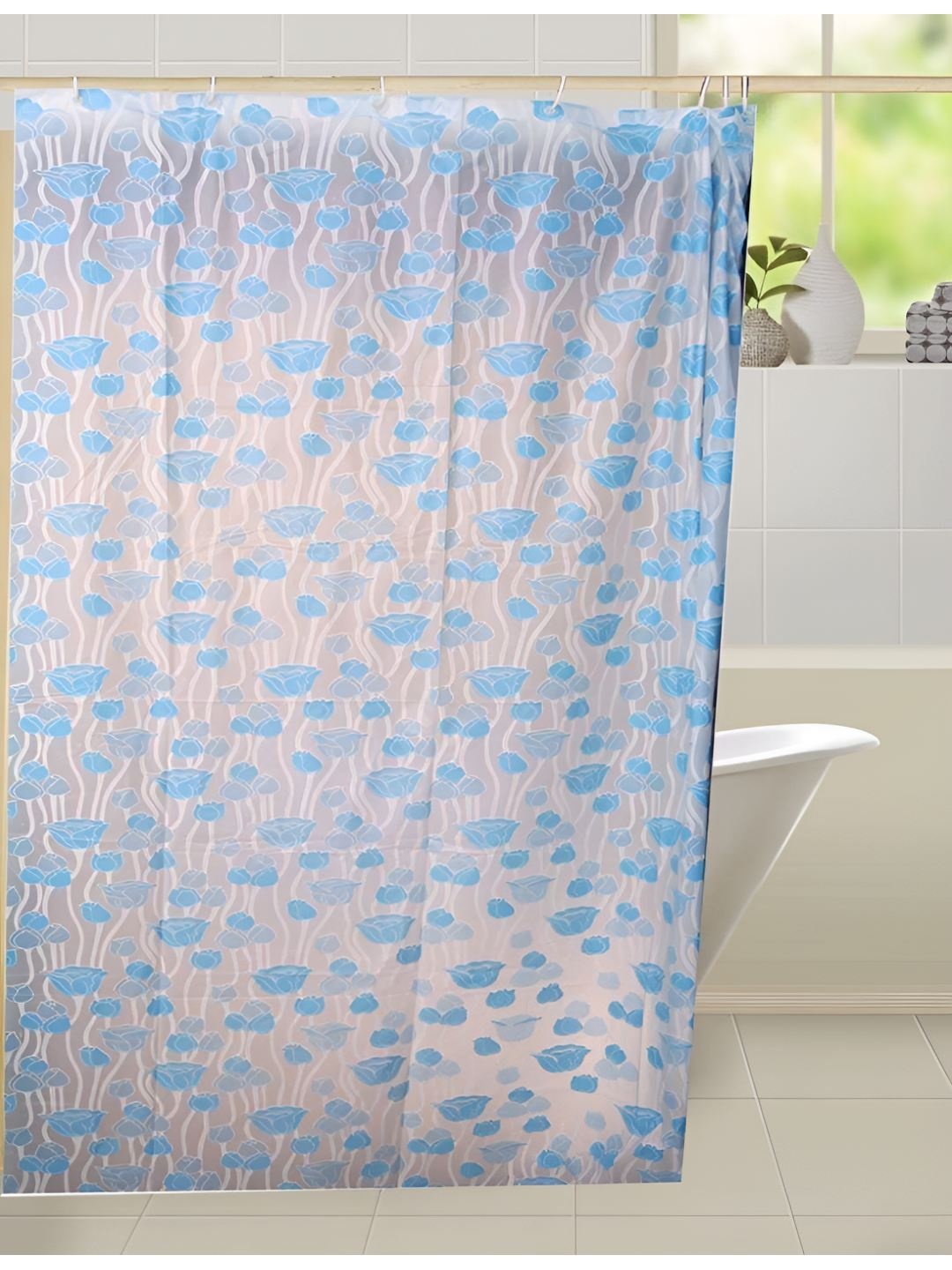 

CASA-NEST Blue & Beige Printed PVC Shower Curtains, Multi