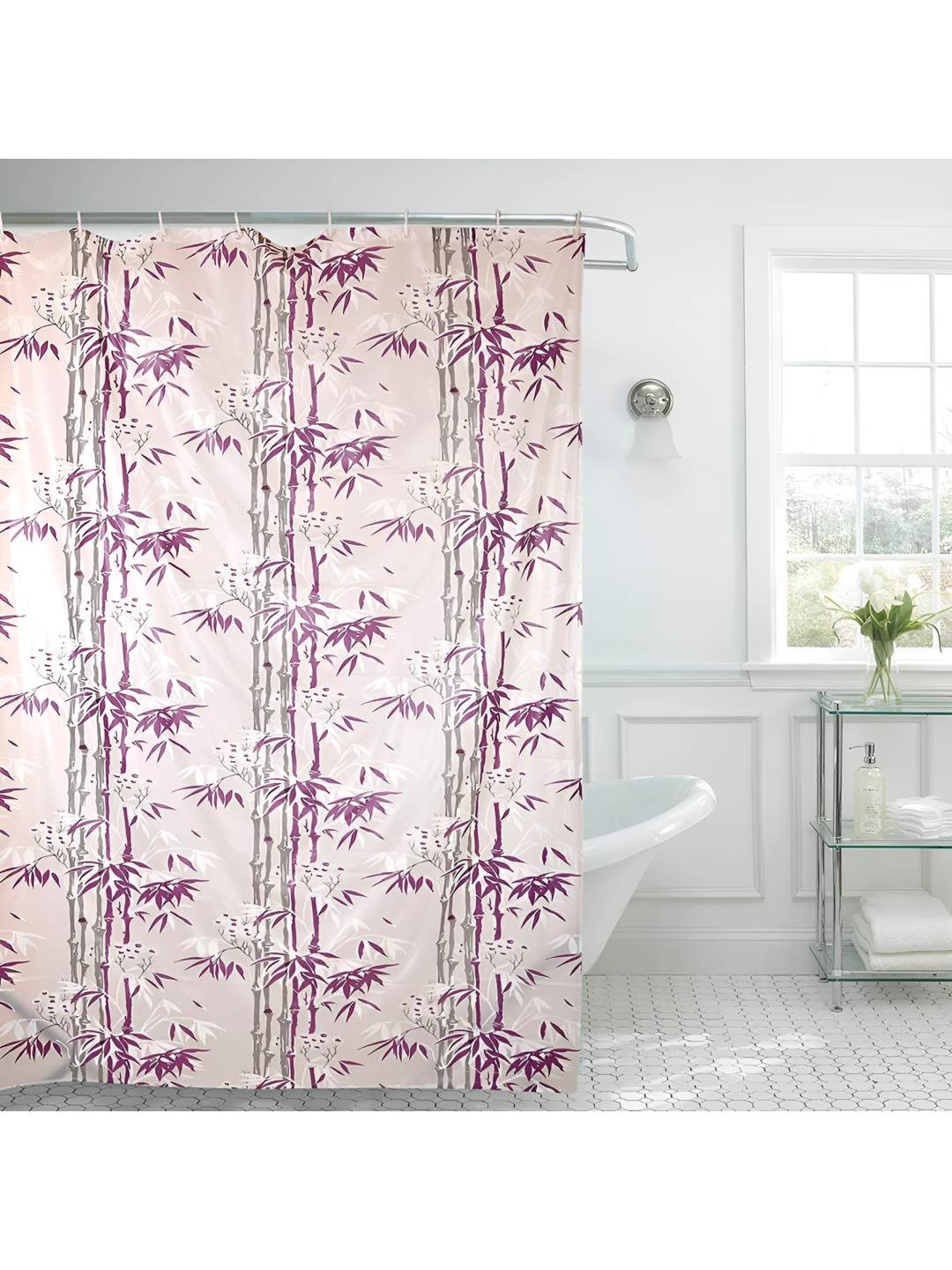 

CASA-NEST Floral Beige & Pink Printed Shower Curtain