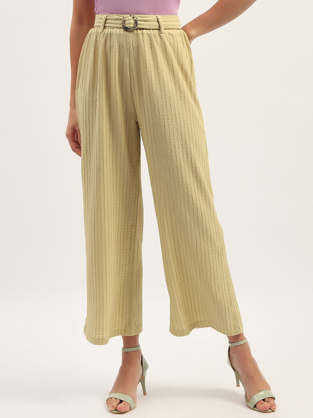 

Madame Women Striped Loose Fit Trousers, Green