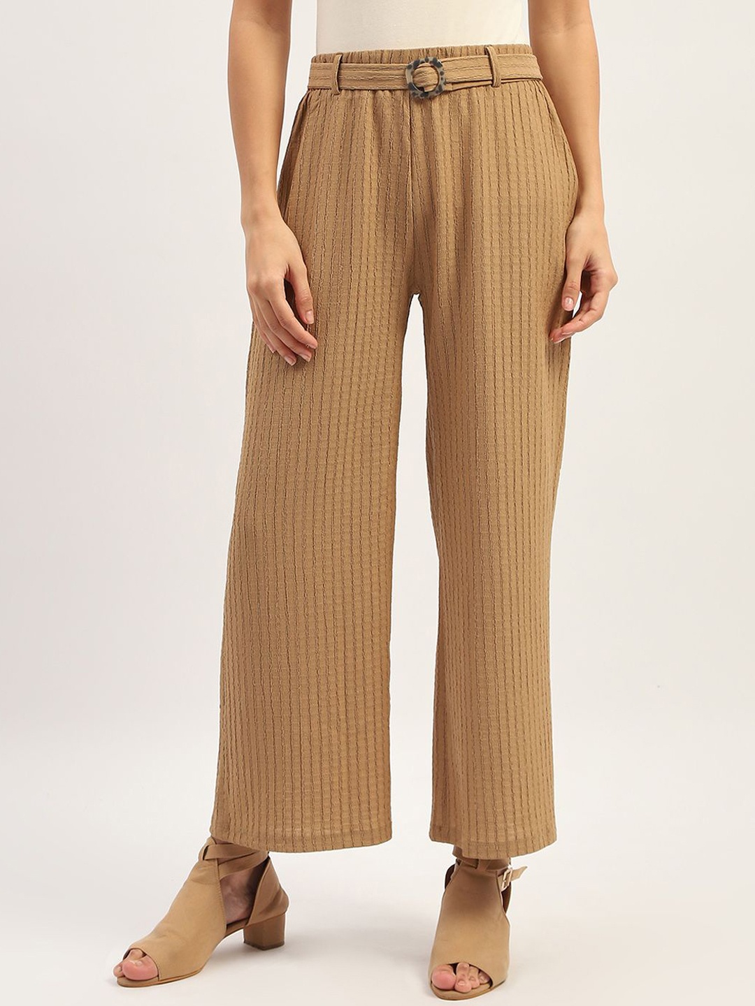 

Madame Women Striped Loose Fit Trousers, Brown