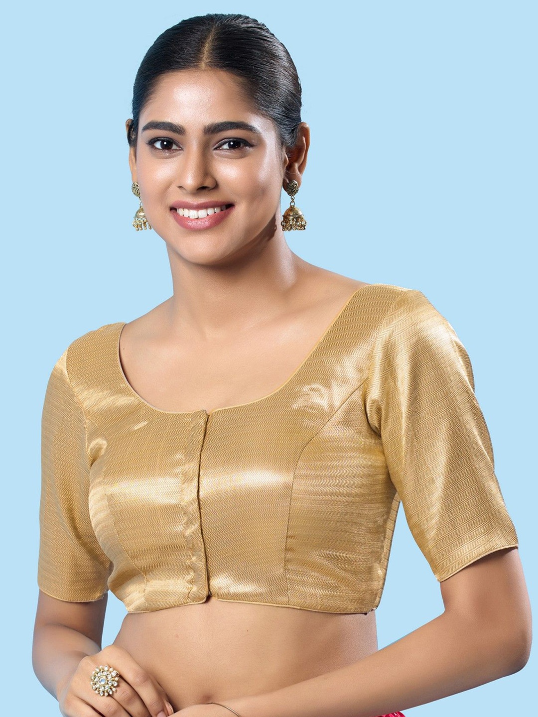 

Mmore Shimmer Round-Neck Saree Blouse, Gold