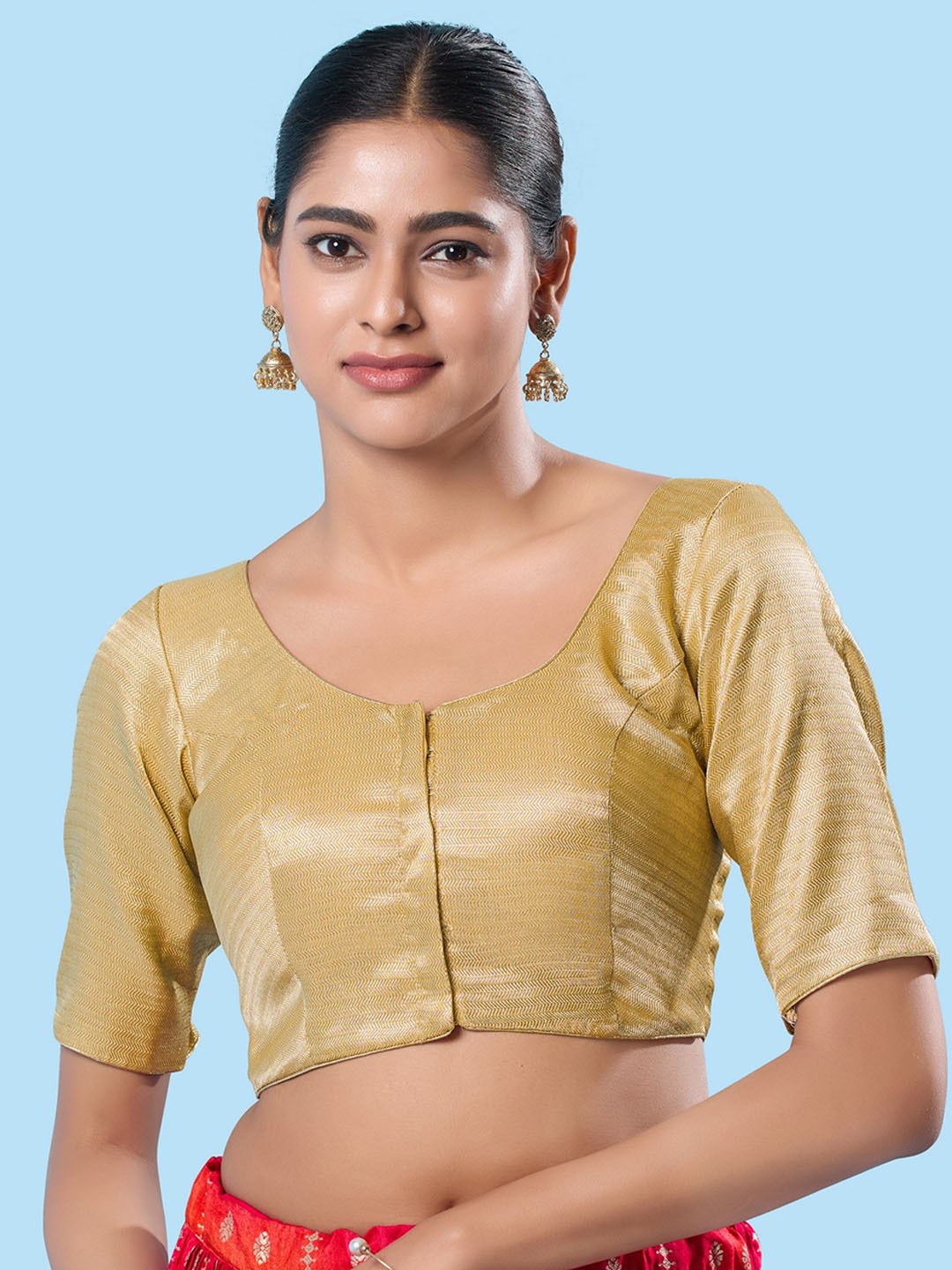 

Mmore Woven Design Padded Saree Blouse, Gold