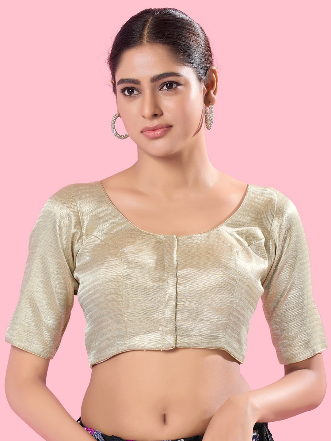 

Mmore Woven Design Padded Saree Blouse, Cream