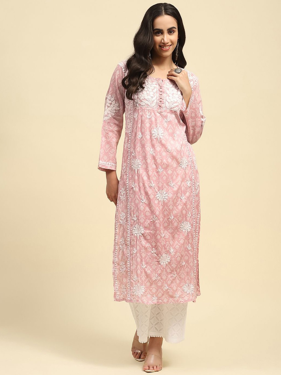 

House of Chikankari Women Dyed Anarkali Kurta, Pink