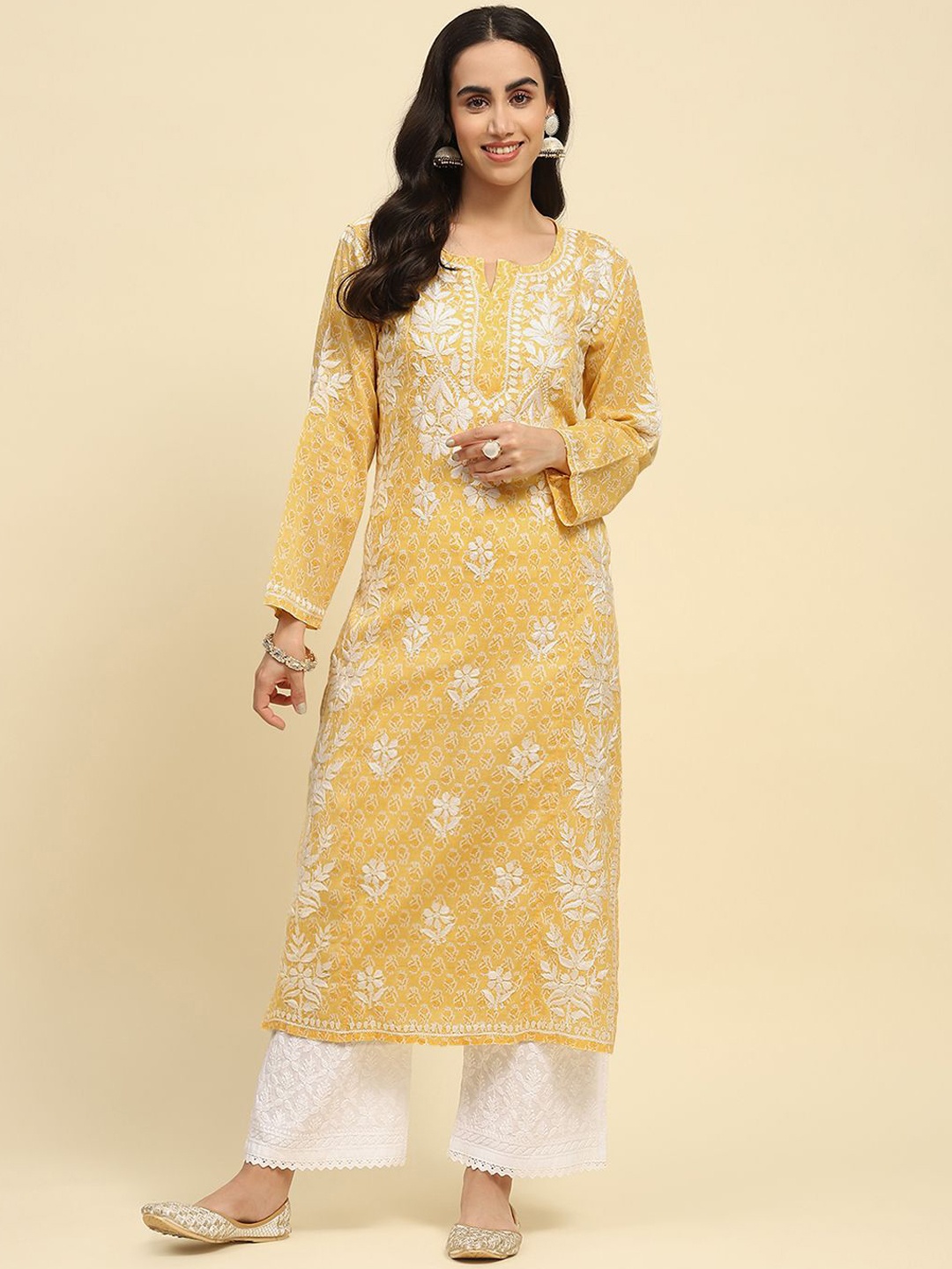 

House of Chikankari Chikankari Printed Kurta, Yellow