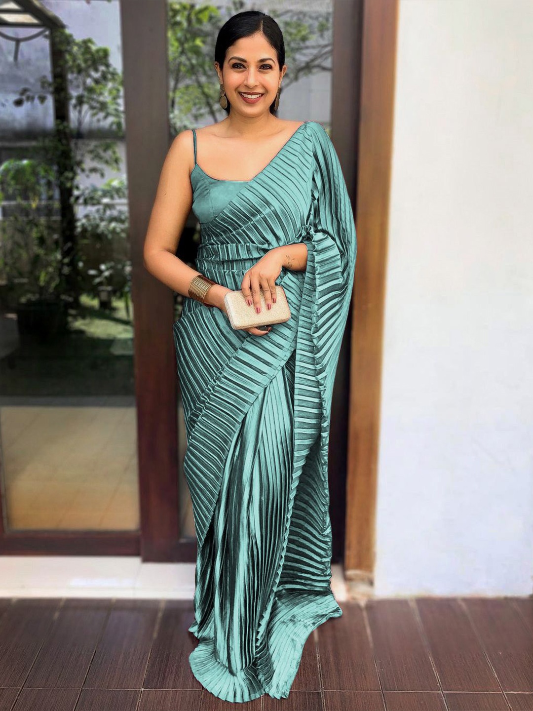 

TEEYA CREATION Satin Saree, Teal