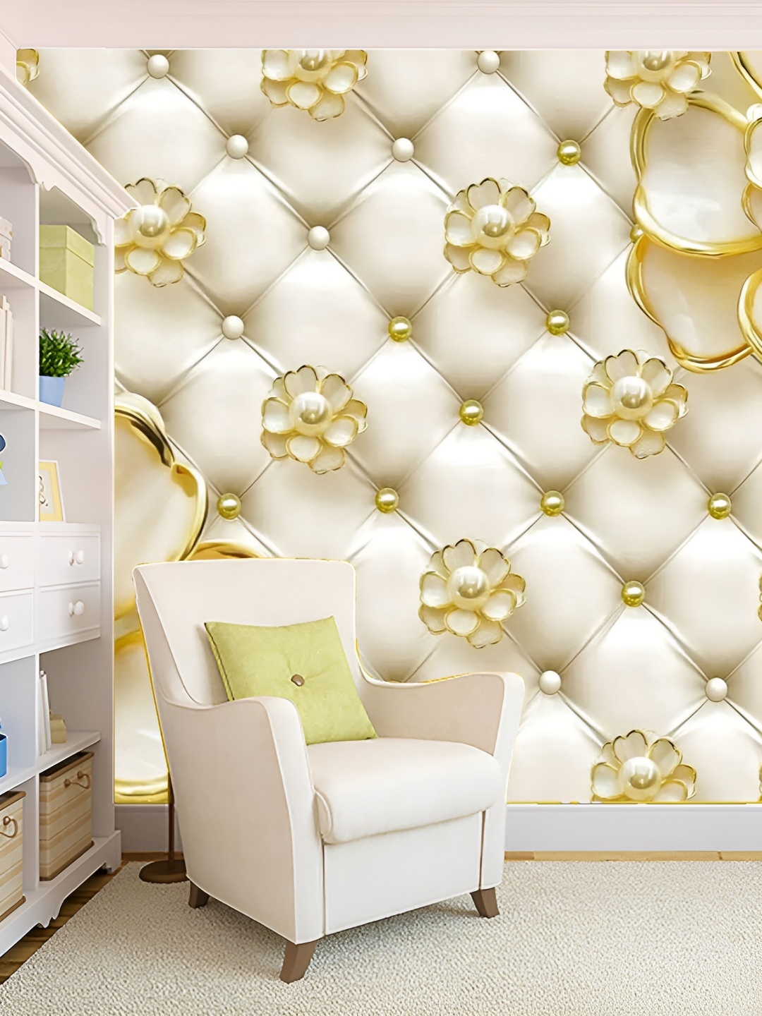 

Aura Off White Self Adhesive 3D Wall Panels, Gold