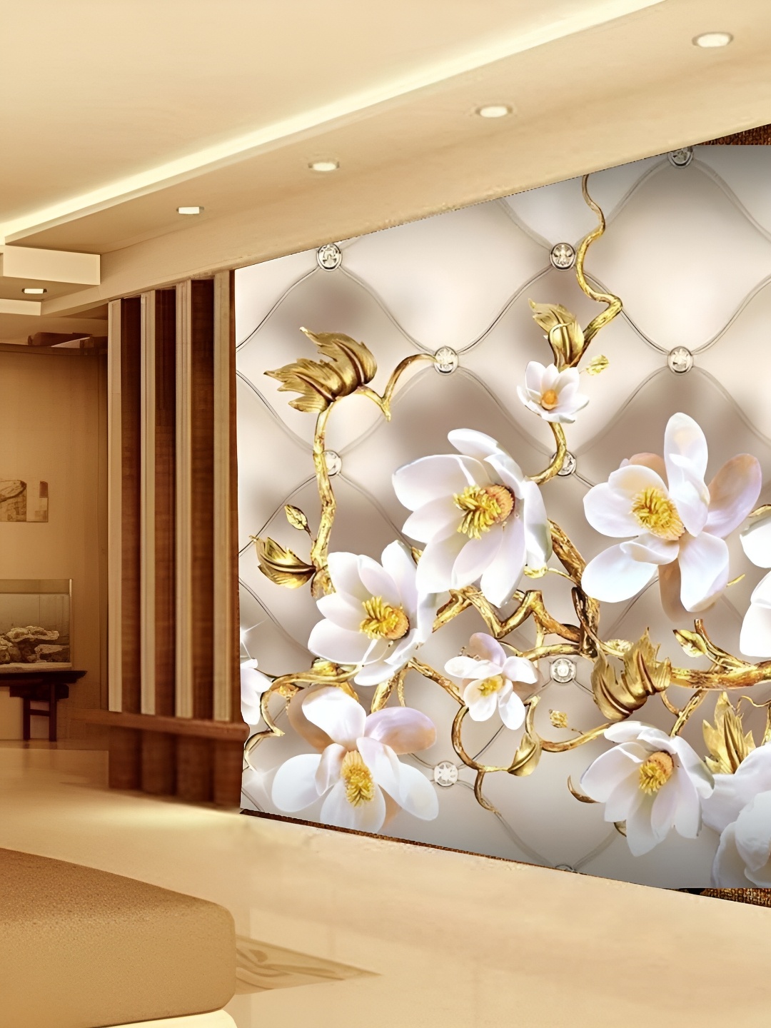 

Aura White Floral Printed 3D Wall Panel