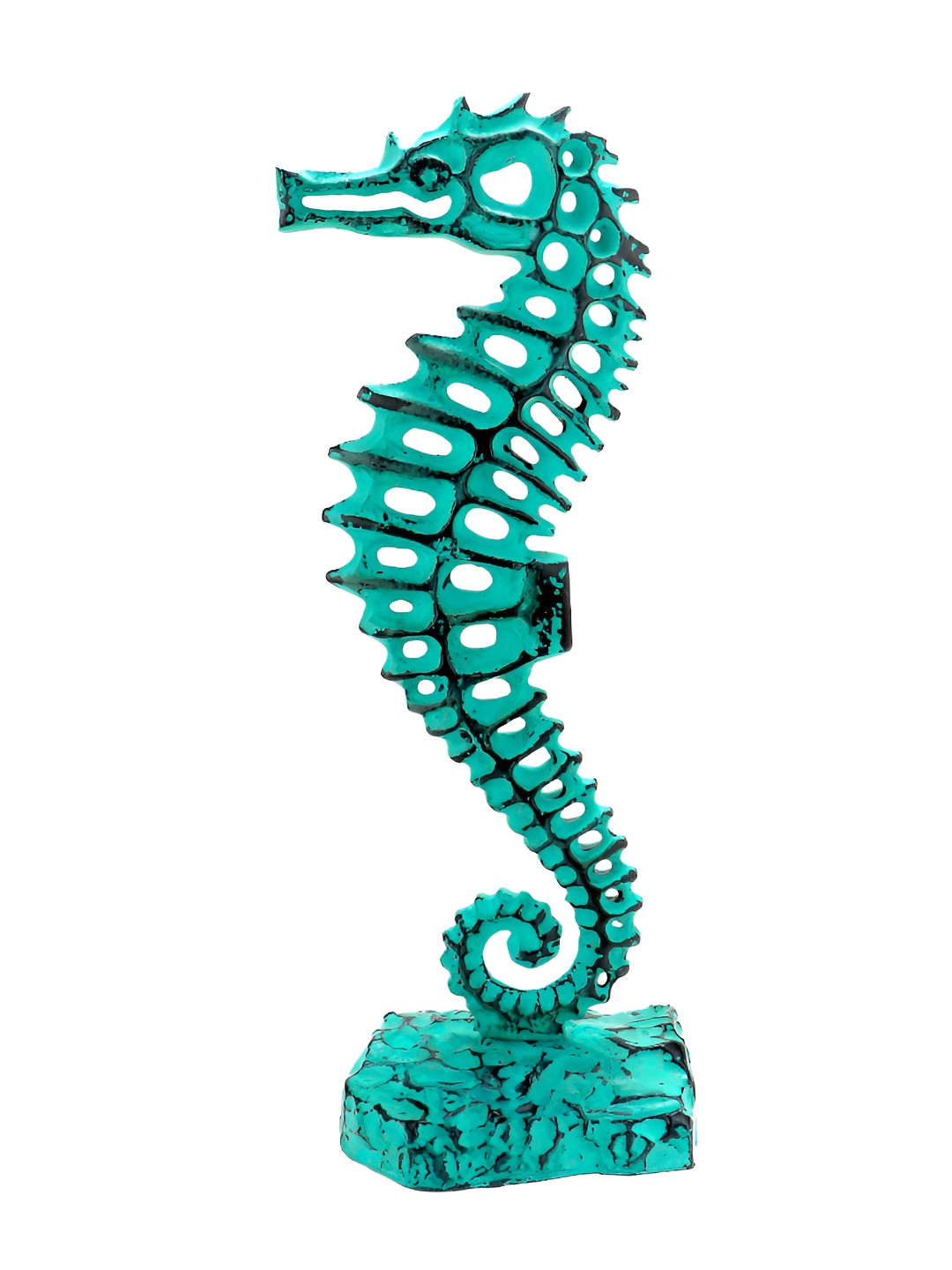 

Two Moustaches Blue Metal Standing Sea Horse Design Showpiece