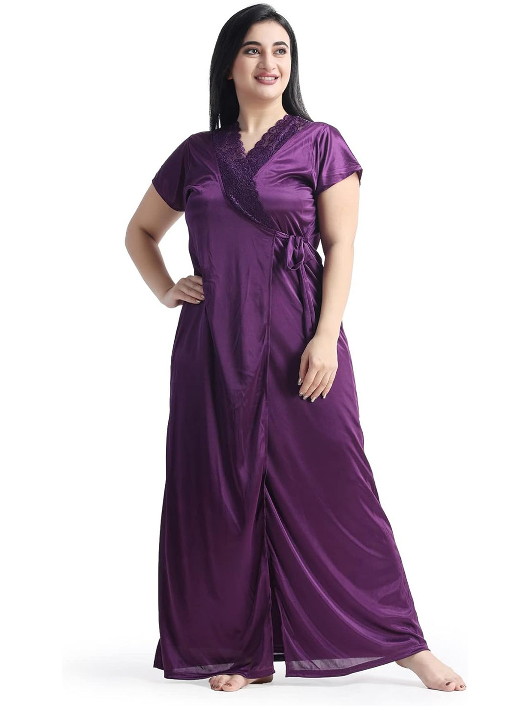 

XPIOX Self Design Shoulder Straps Satin Baby Dolls, Purple