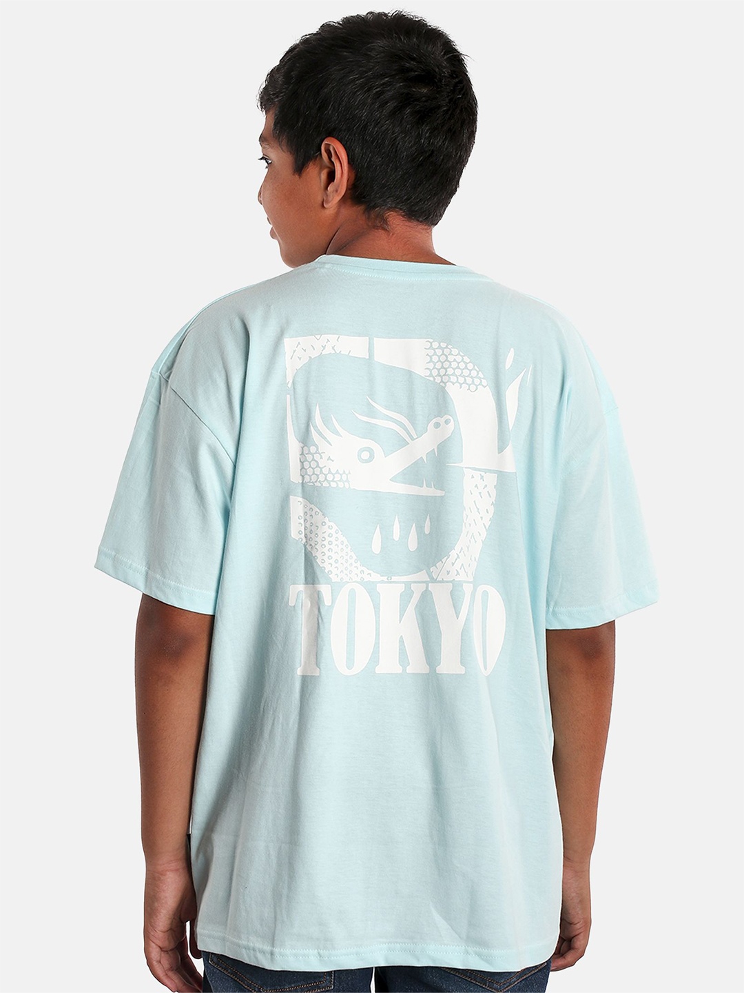 

KiddoPanti Boys Anime Inspired Prints Round Neck Oversized Cotton T-shirt, Blue
