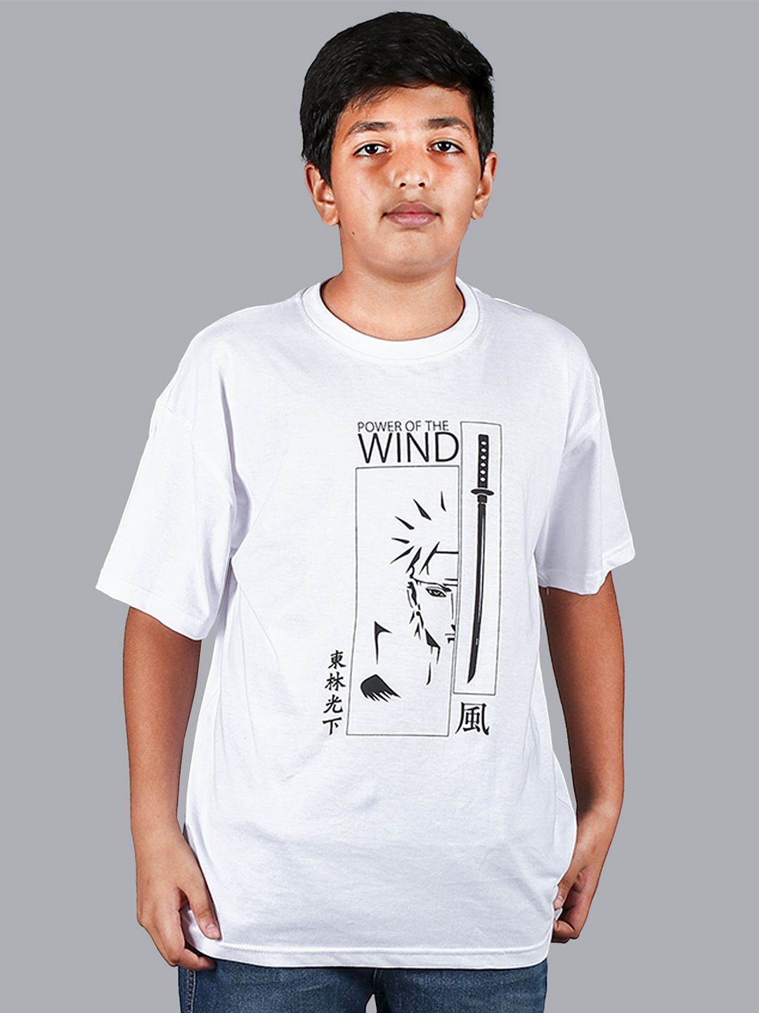 

KiddoPanti Boys Anime Inspired Prints Round Neck Oversized Cotton T-shirt, White