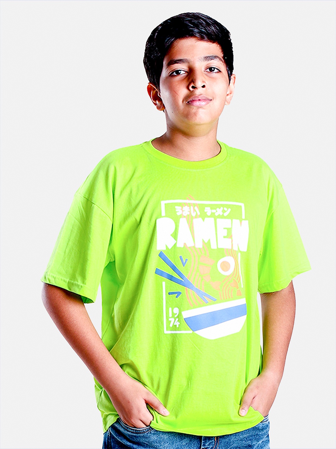 

KiddoPanti Boys Graphic Printed Oversized T-shirt, Green