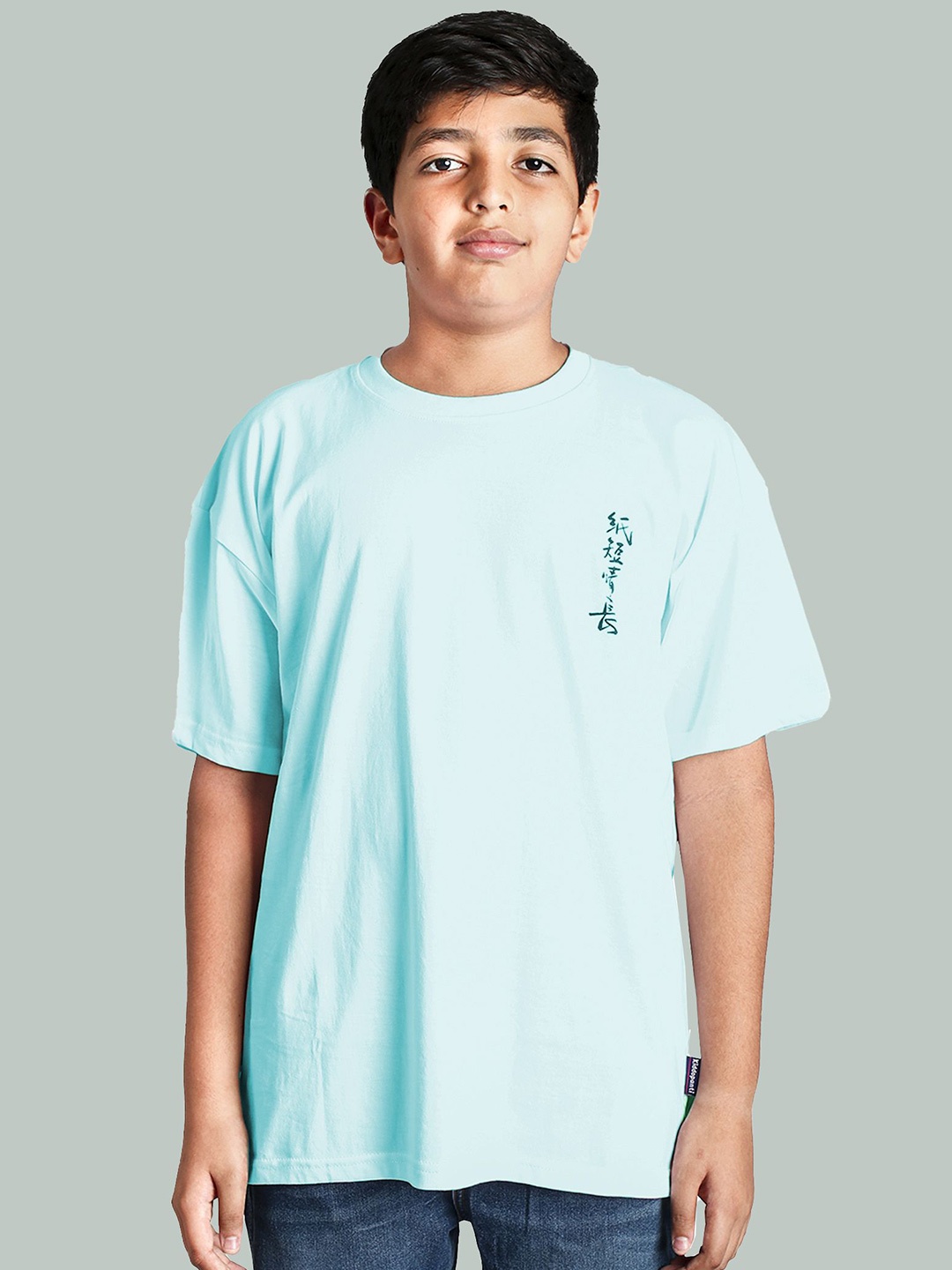 

KiddoPanti Boys Anime Inspired Prints Round Neck Oversized Cotton T-shirt, Blue