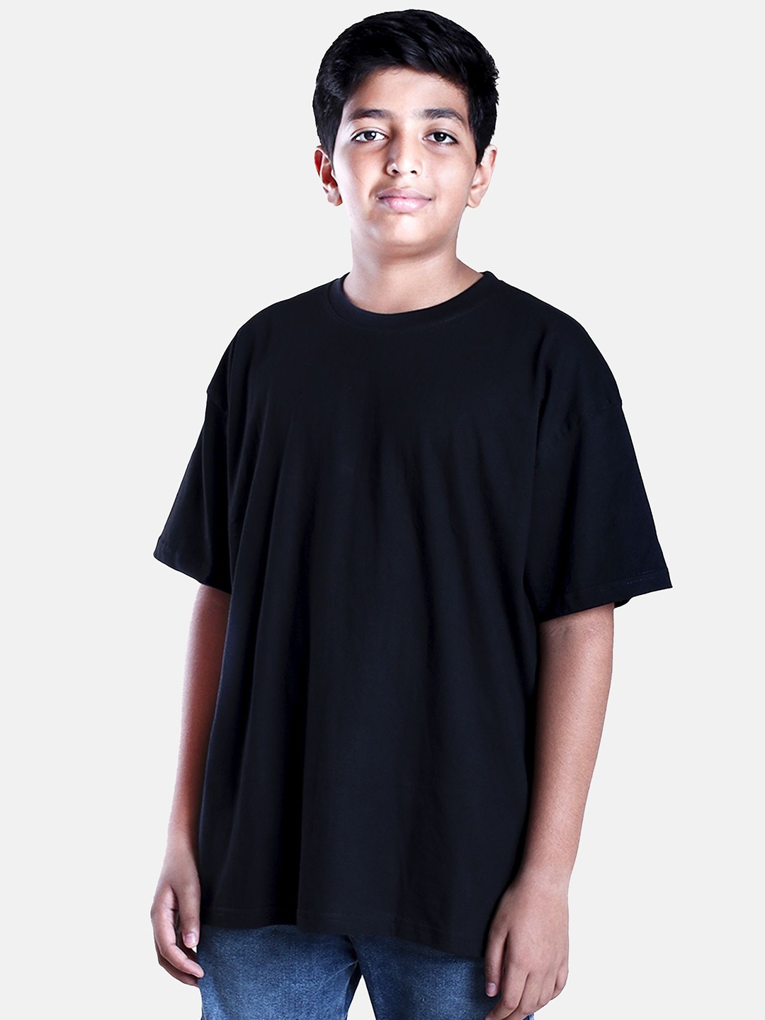 

KiddoPanti Boys Anime Inspired Prints Round Neck Oversized Cotton T-shirt, Black