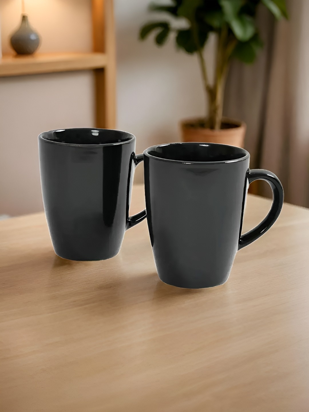 

CLIO'S HERITAGE STORE Black Handcrafted Solid Ceramic Glossy Mugs Set of Cups and Mugs