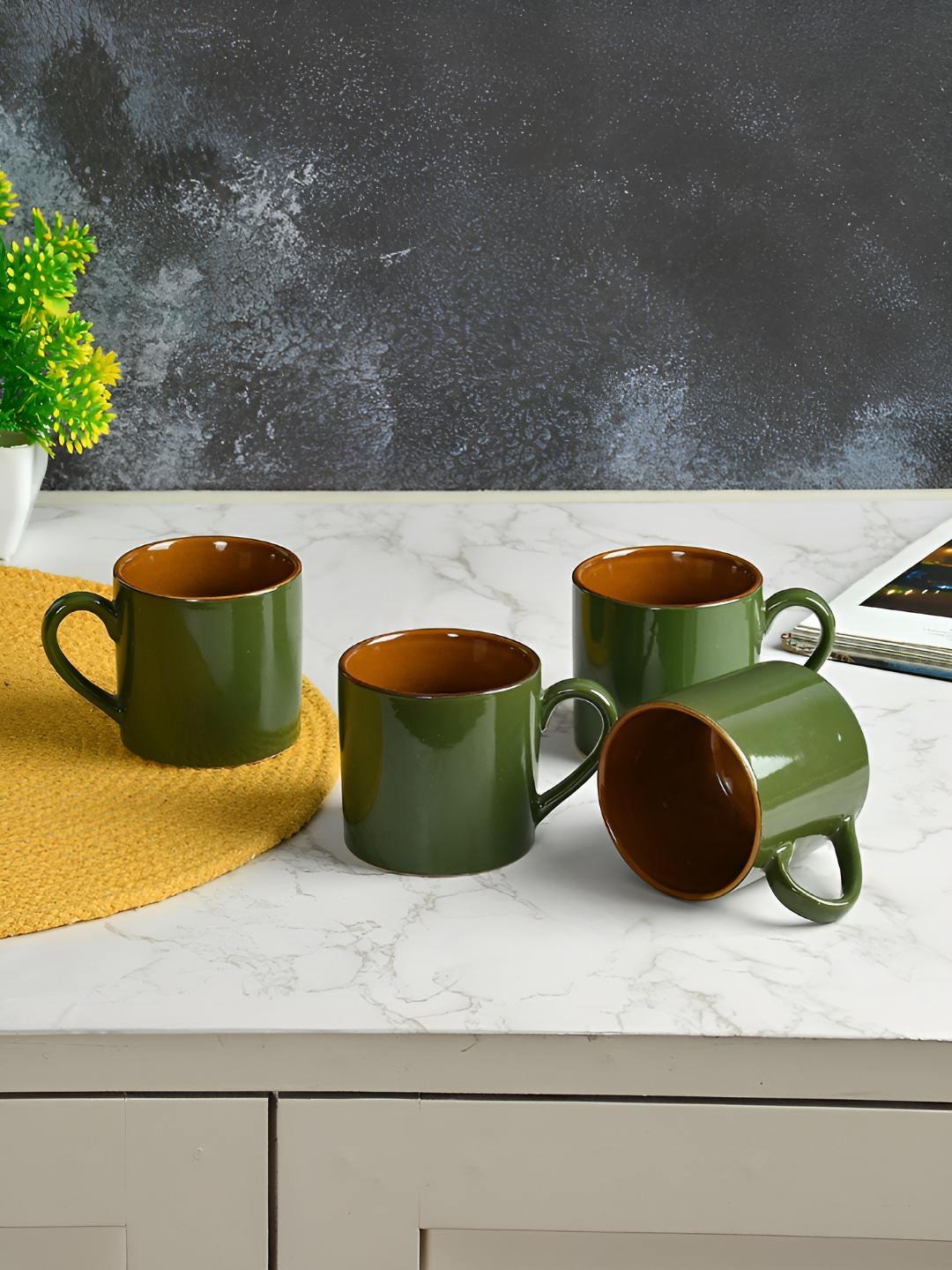 

CLIO'S HERITAGE STORE Olive Green Solid Ceramic Glossy Cups Set of Cups and Mugs