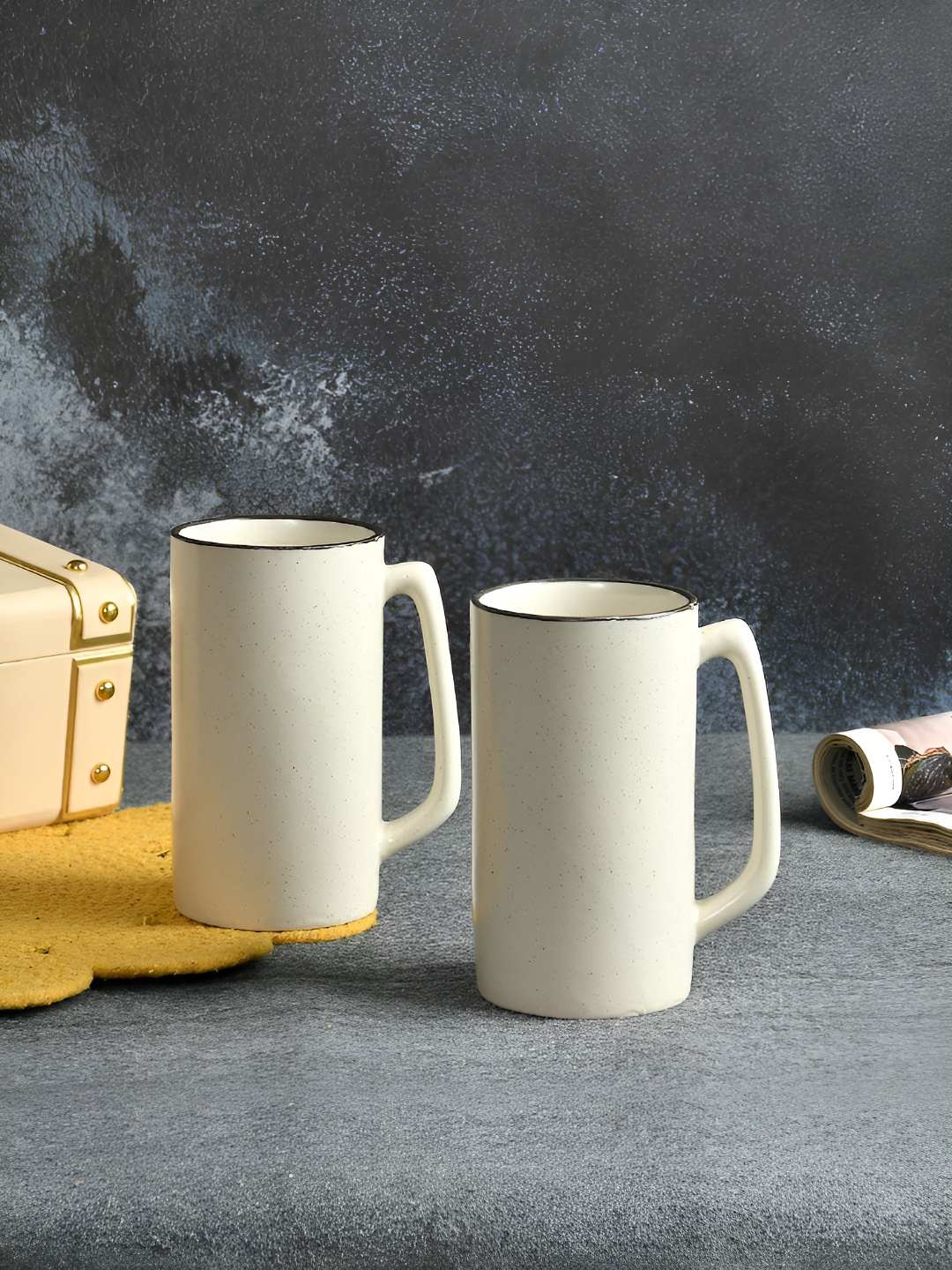 

CLIO'S HERITAGE STORE Cream-Coloured Solid Ceramic Glossy Mugs Set of Cups and Mugs