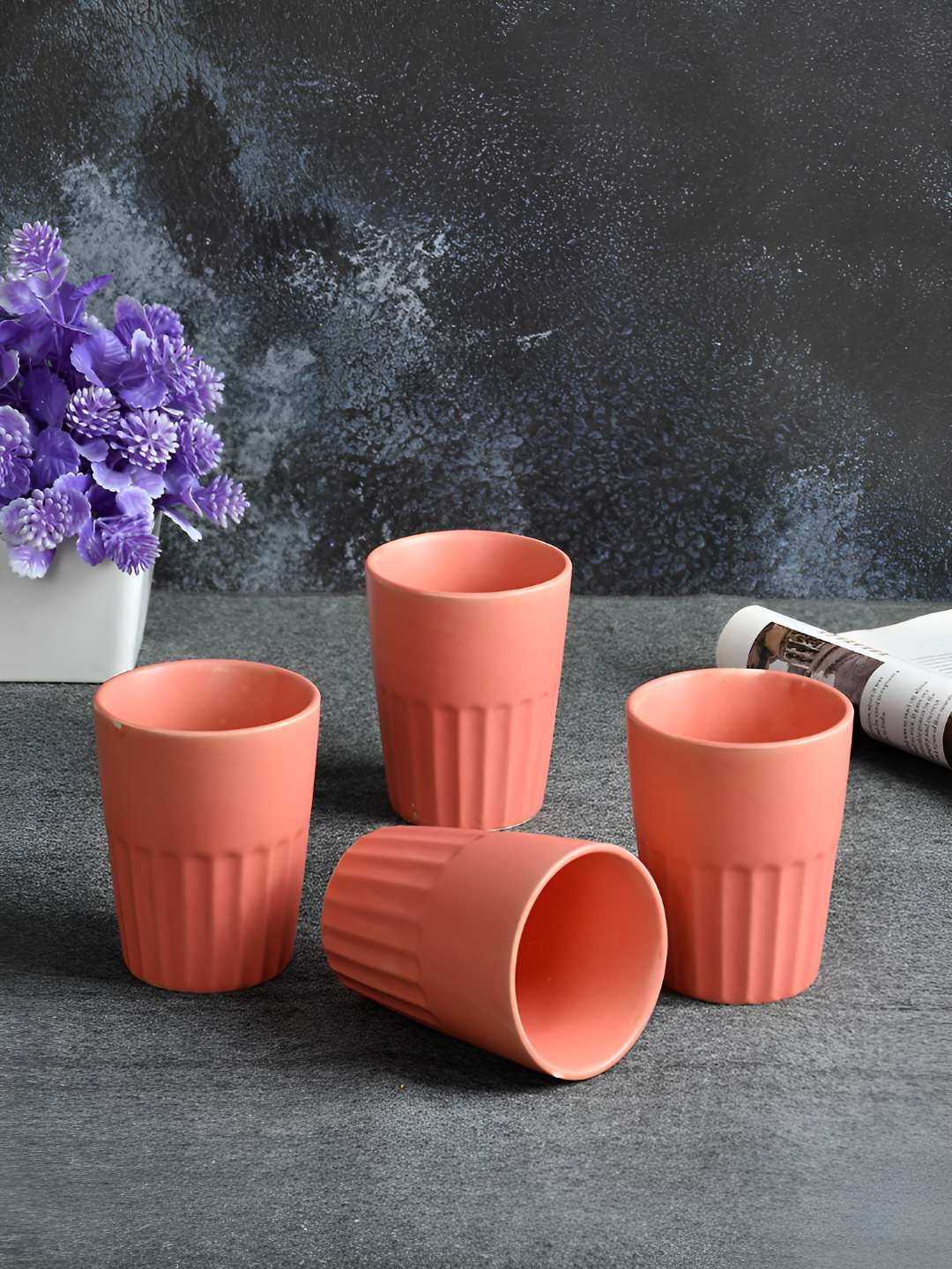 

CLIO'S HERITAGE STORE Pink Handcrafted Solid Ceramic Glossy Mugs Set of Cups and Mugs