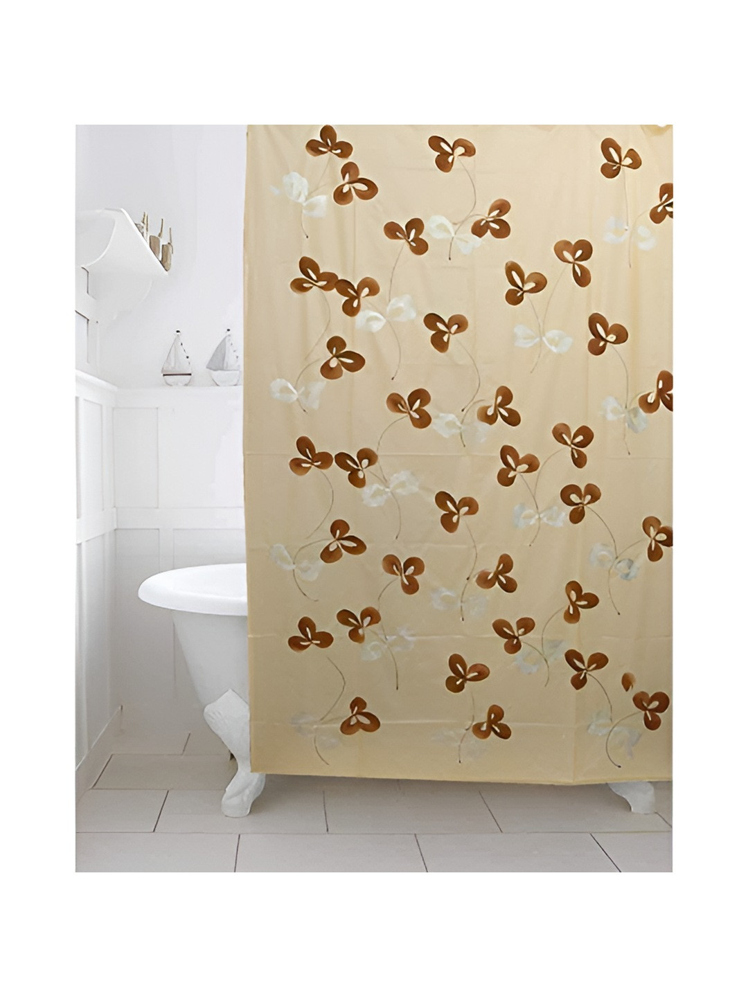 

CASA-NEST Brown Floral Printed Shower Curtains, Cream