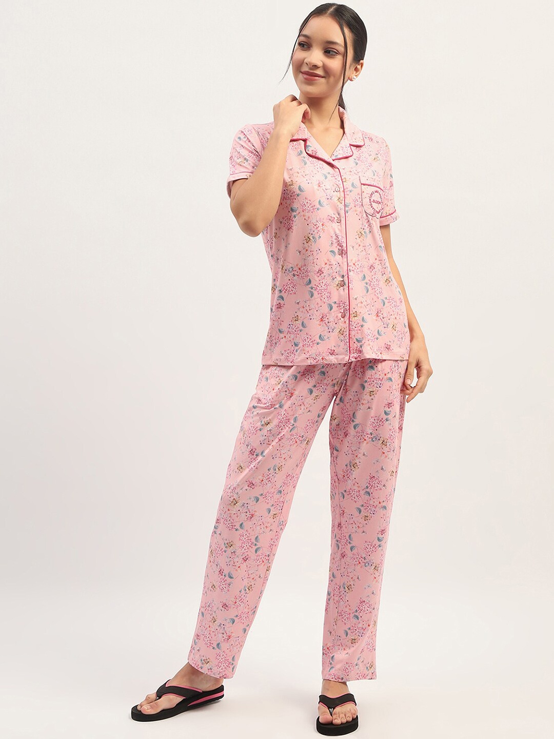 

MADAME M SECRET Women Printed Night suit, Pink