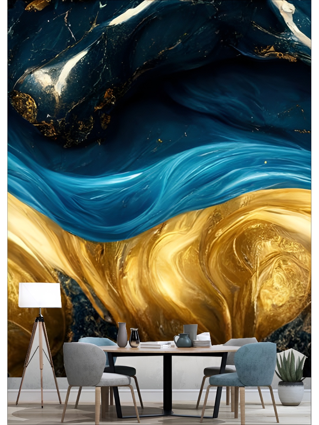 

Aura Blue Printed Self Adhesive Wall Sticker, Gold